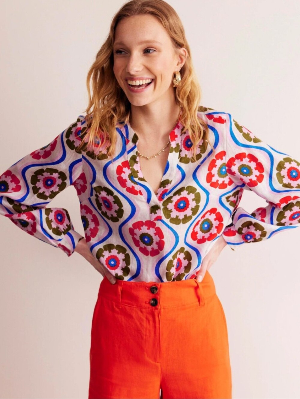 Boden Alice Linen Floral Blouse Coastal Preppy Nostalgic Vintage Mod